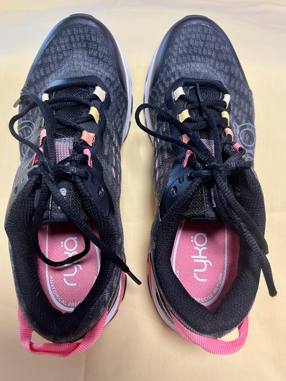 Ryka Black Athletic Sneakers with Pink Accents